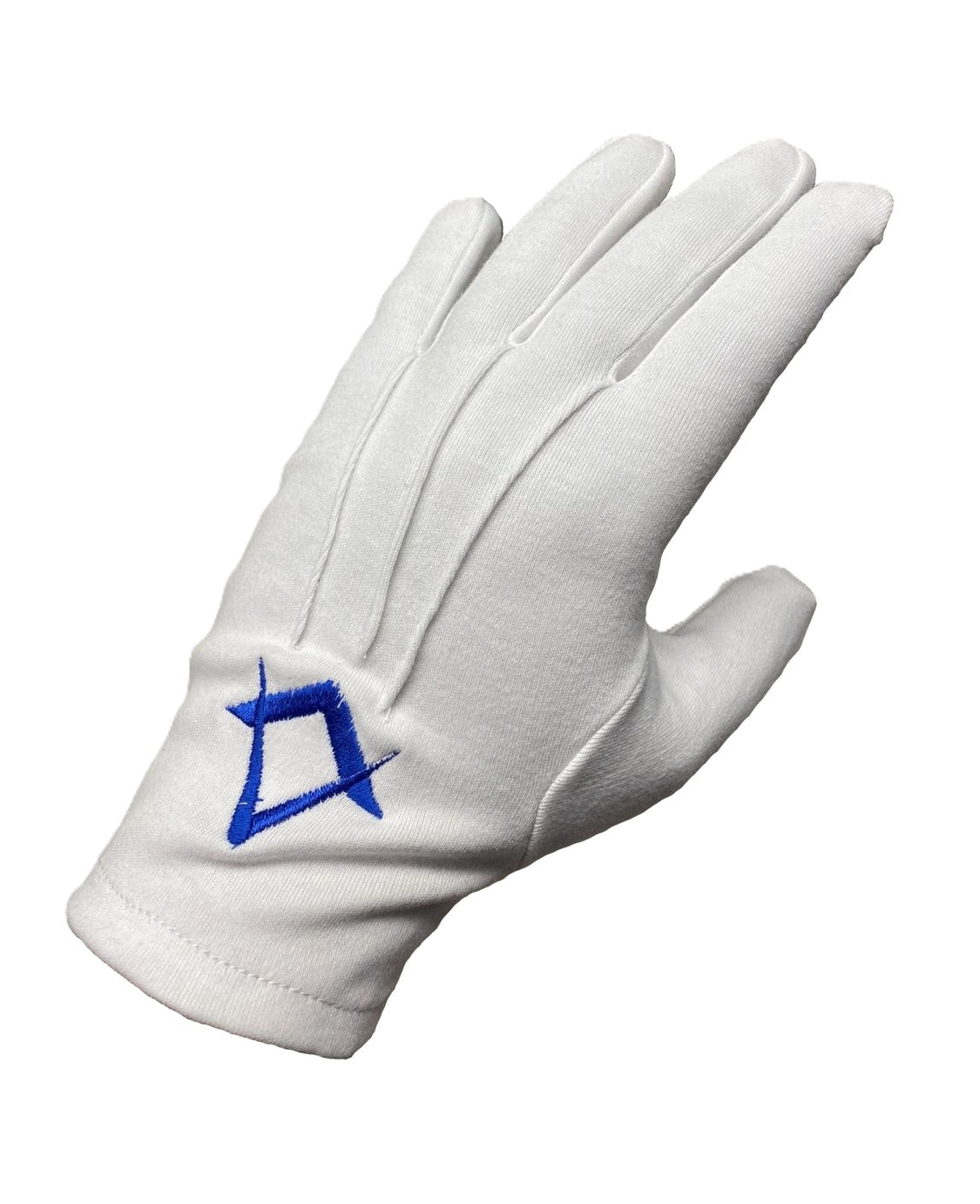 WHITE COTTON GLOVES c/w DARK BLUE SQUARE & COMPASSES