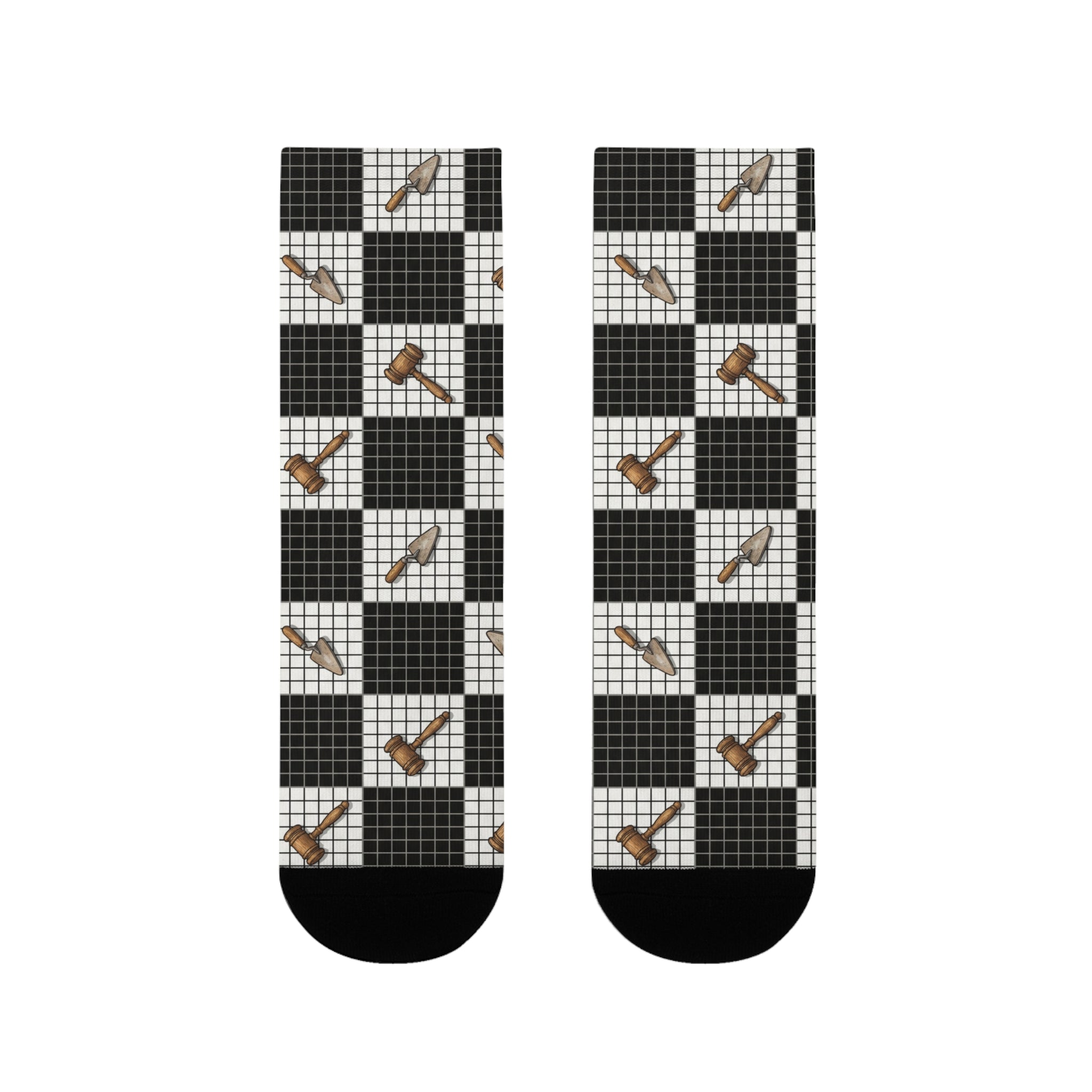 MASONIC CHEQUERED GAVEL NOVELTY CREW SOCKS