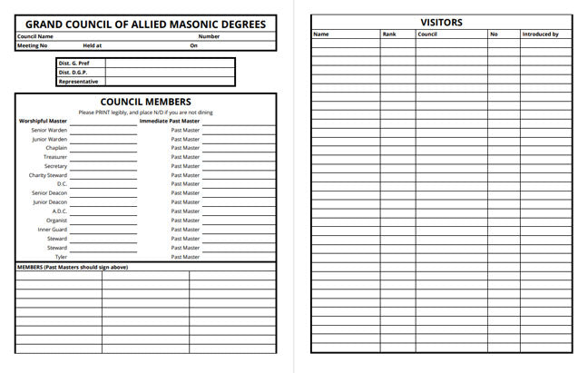 MASONIC ATTENDANCE BOOK - ALLIED DEGREES