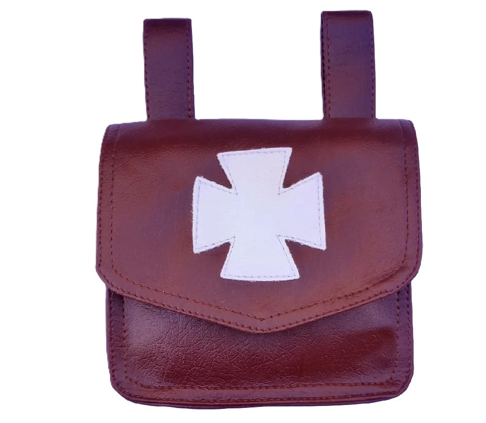 KNIGHTS TEMPLAR LEATHER ALMS BAG - BROWN
