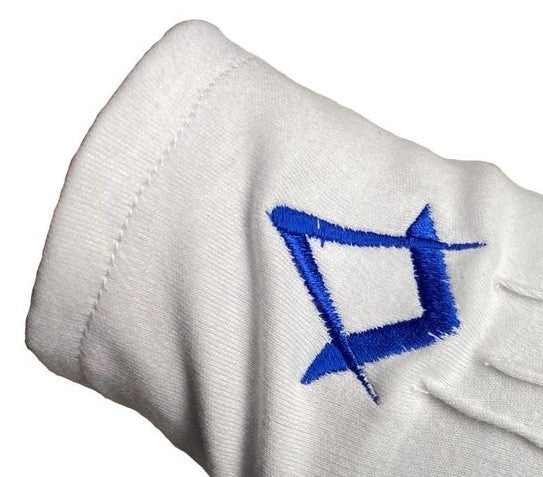 WHITE COTTON GLOVES c/w DARK BLUE SQUARE & COMPASSES