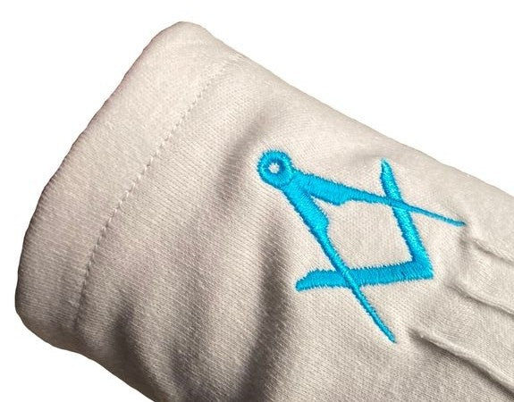 LADY FREEMASON WHITE CRAFT MASONIC COTTON GLOVES c/w SQUARE & COMPASSES