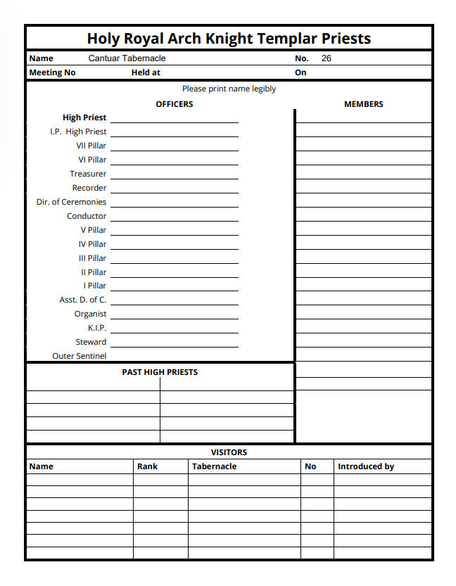 MASONIC ATTENDANCE BOOK - ORDER OF HOLY ROYAL ARCH KNIGHT TEMPLAR PRIESTS