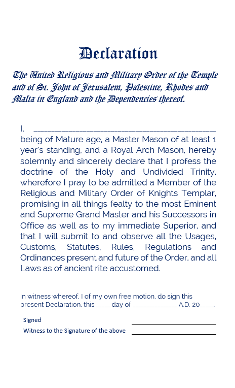 KNIGHT TEMPLAR MASONIC DECLARATION BOOK (A5)