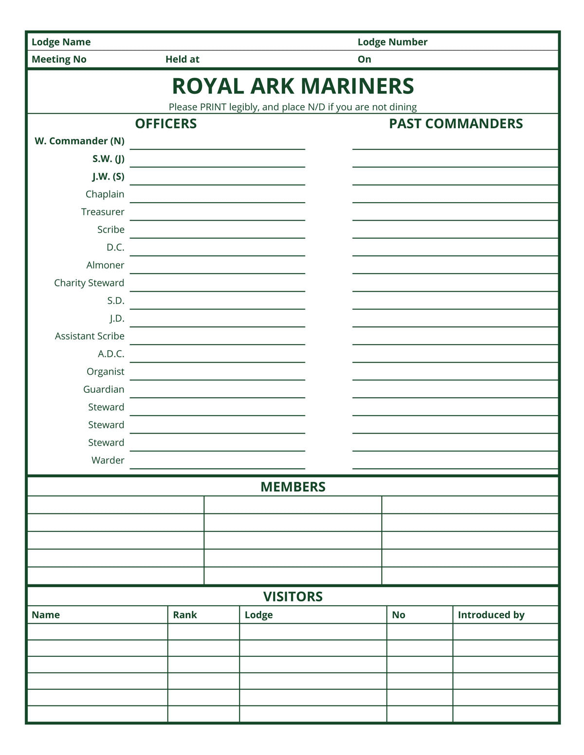 MASONIC ATTENDANCE BOOK - ROYAL ARK MARINER (RAM)