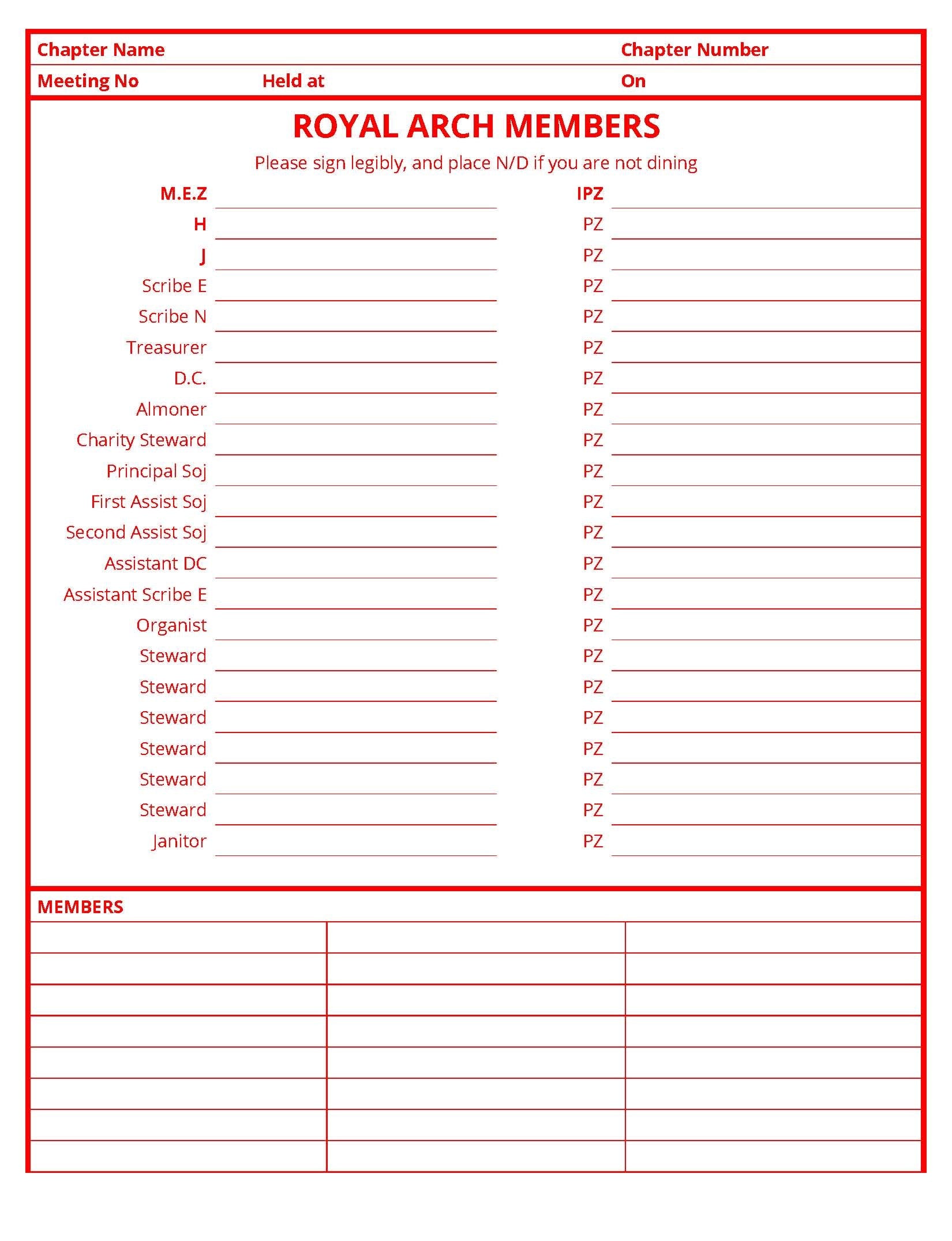 MASONIC ATTENDANCE BOOK - ROYAL ARCH
