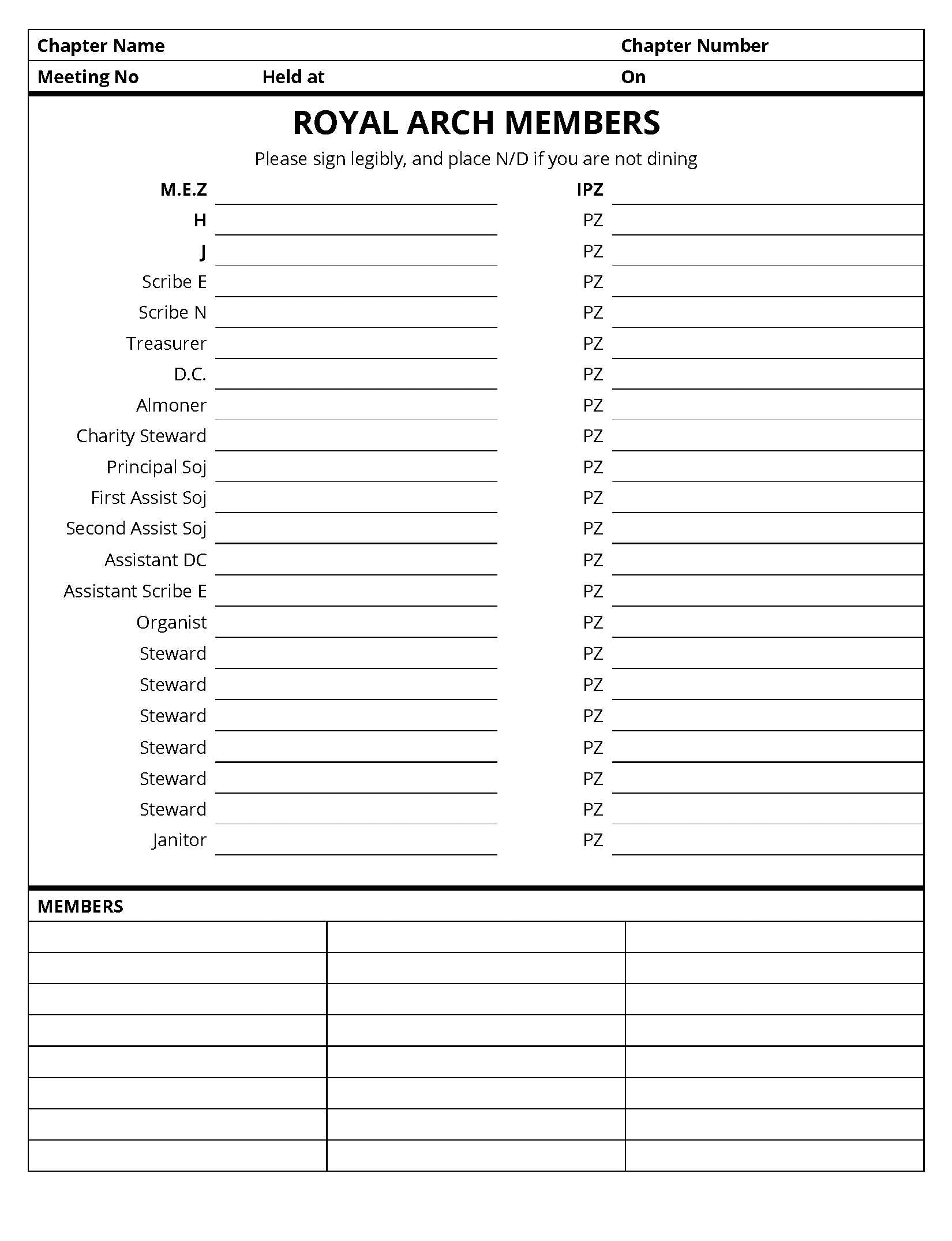 MASONIC ATTENDANCE BOOK - ROYAL ARCH