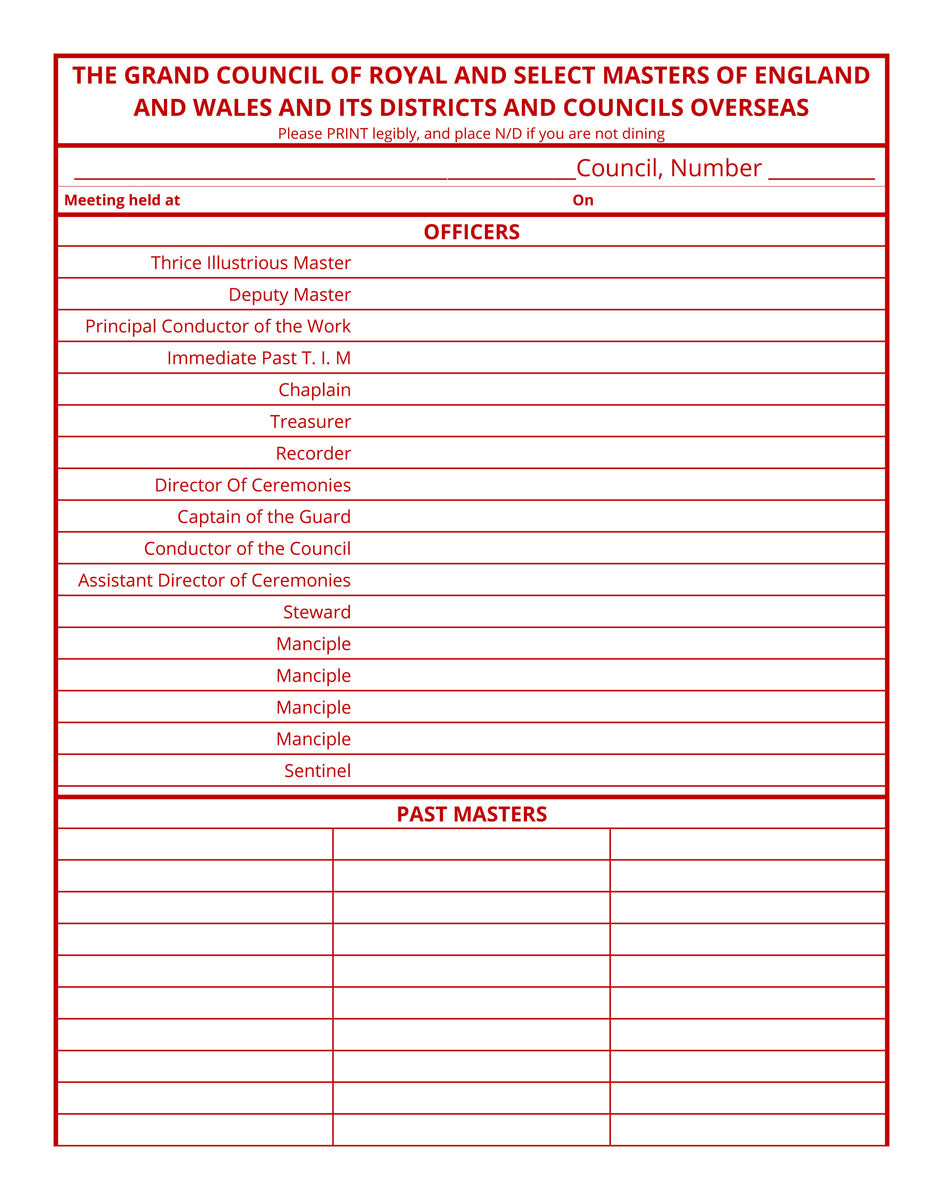 MASONIC ATTENDANCE BOOK - ROYAL AND SELECT MASTERS