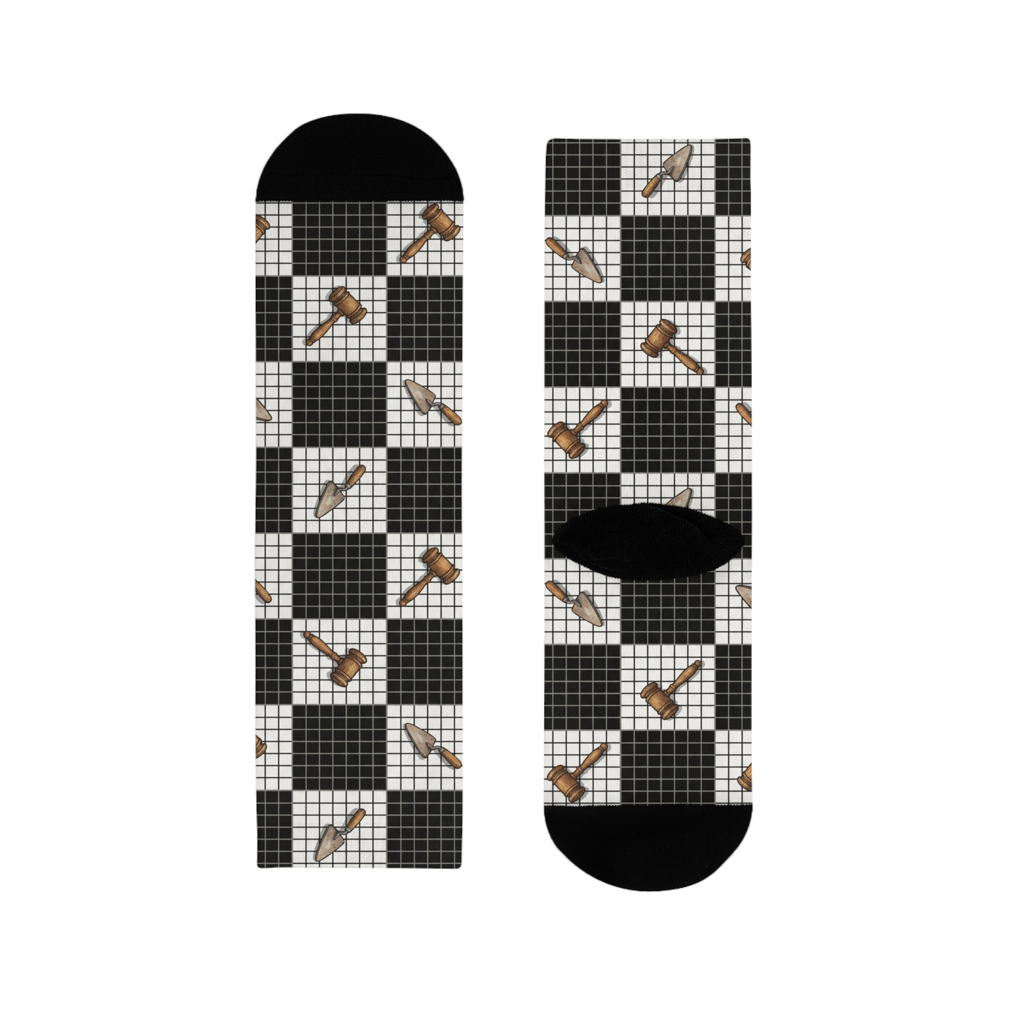 MASONIC CHEQUERED GAVEL NOVELTY CREW SOCKS