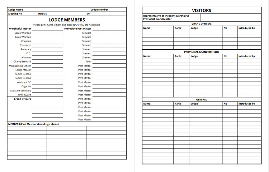 MASONIC ATTENDANCE BOOK - CRAFT
