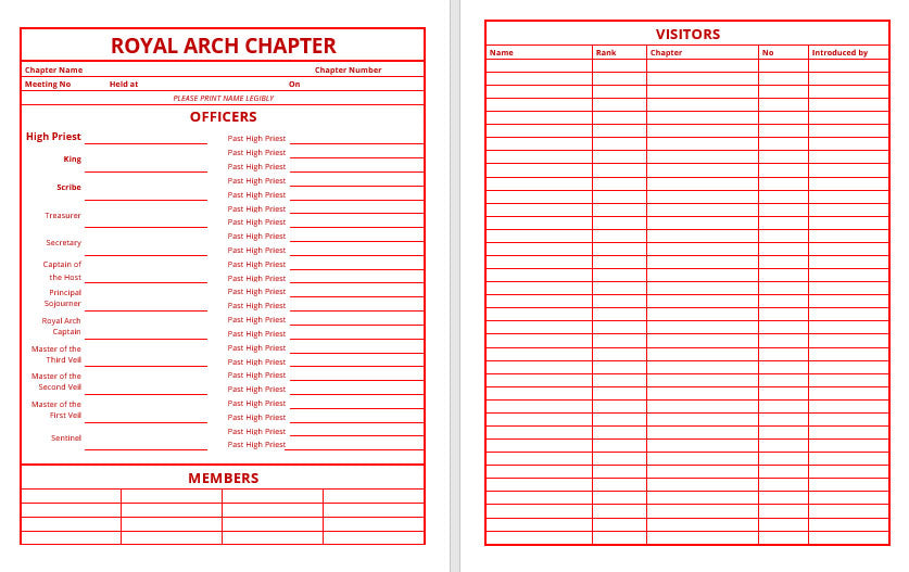 MASONIC ATTENDANCE BOOK - ROYAL ARCH (USA Edition)