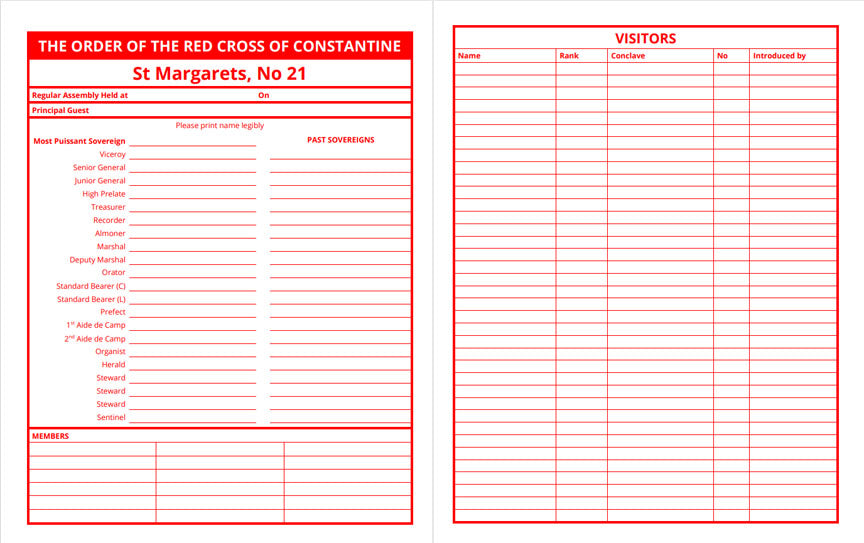 MASONIC ATTENDANCE BOOK - RED CROSS OF CONSTANTINE