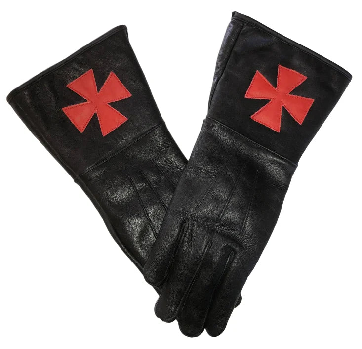 KNIGHTS TEMPLAR BLACK LEATHER GAUNTLETS