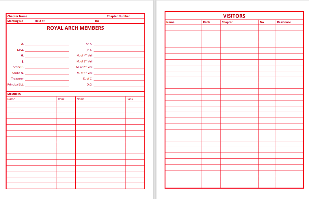 MASONIC ATTENDANCE REGISTER - ROYAL ARCH (Canadian Edition)