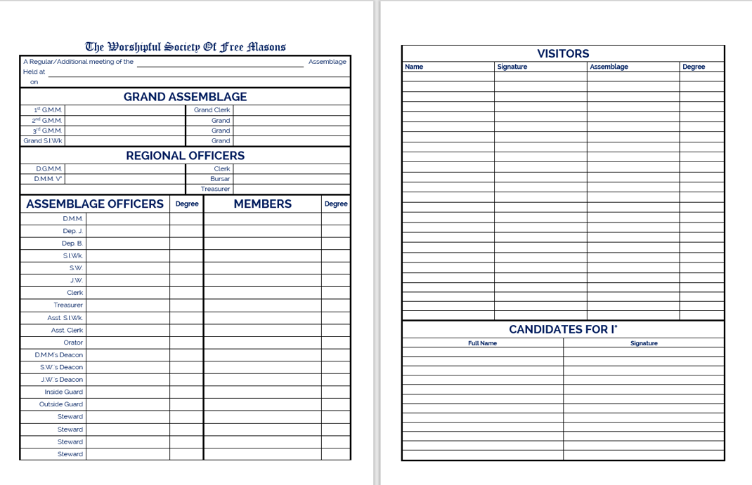 MASONIC ATTENDANCE BOOK - THE OPERATIVES