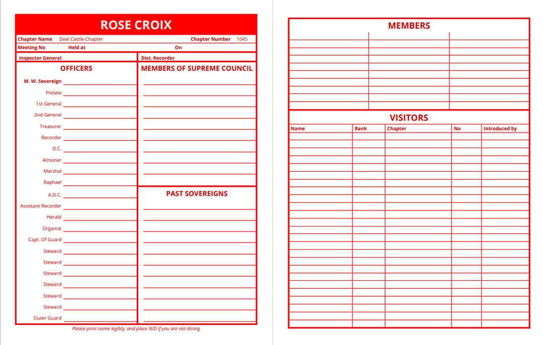 MASONIC ATTENDANCE BOOK - ROSE CROIX