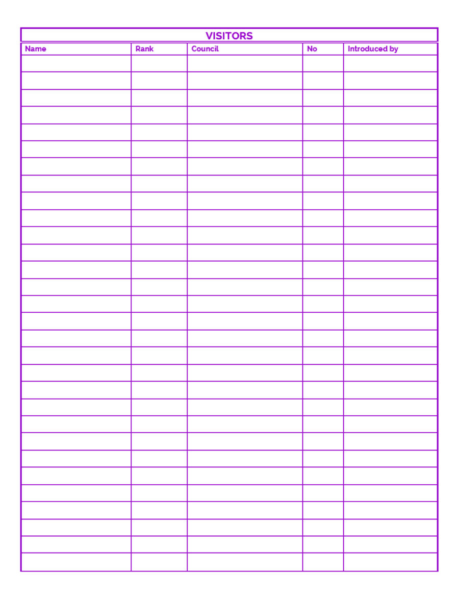 COUNCIL OF ROYAL & SELECT MASTERS (US) - YORK RITE - ATTENDANCE REGISTER