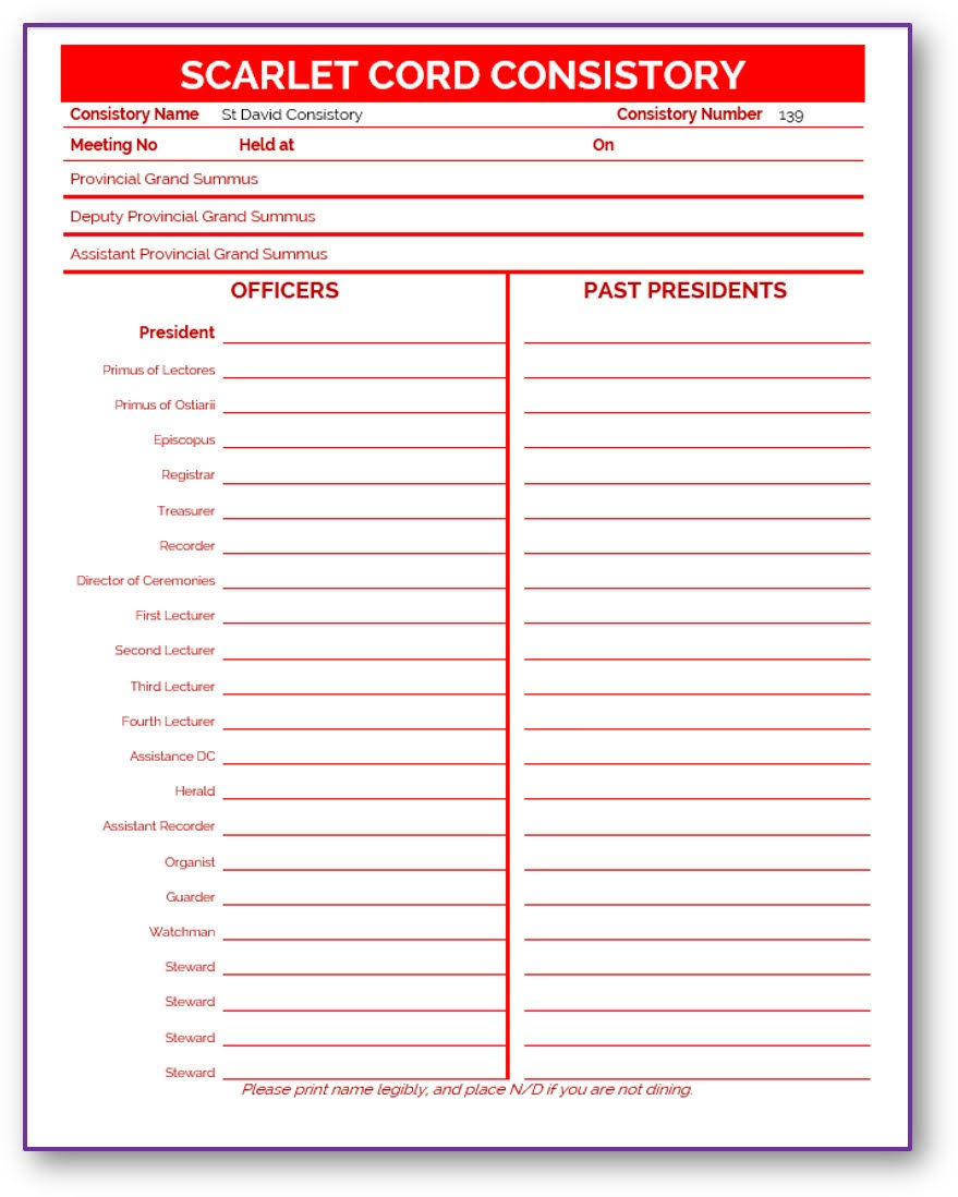 MASONIC ATTENDANCE BOOK - SCARLET CORD