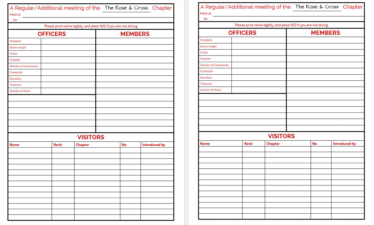 MASONIC ATTENDANCE BOOK - SPIRITUAL KNIGHTS
